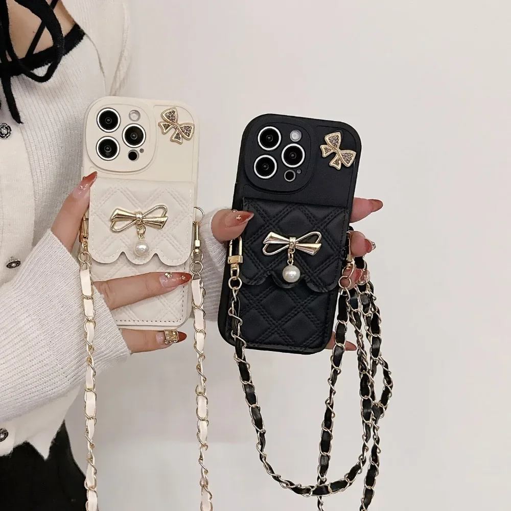 3D Bowknot Crossbody Card Hold - Leather Wallet Card Holder Phone Cover review and price